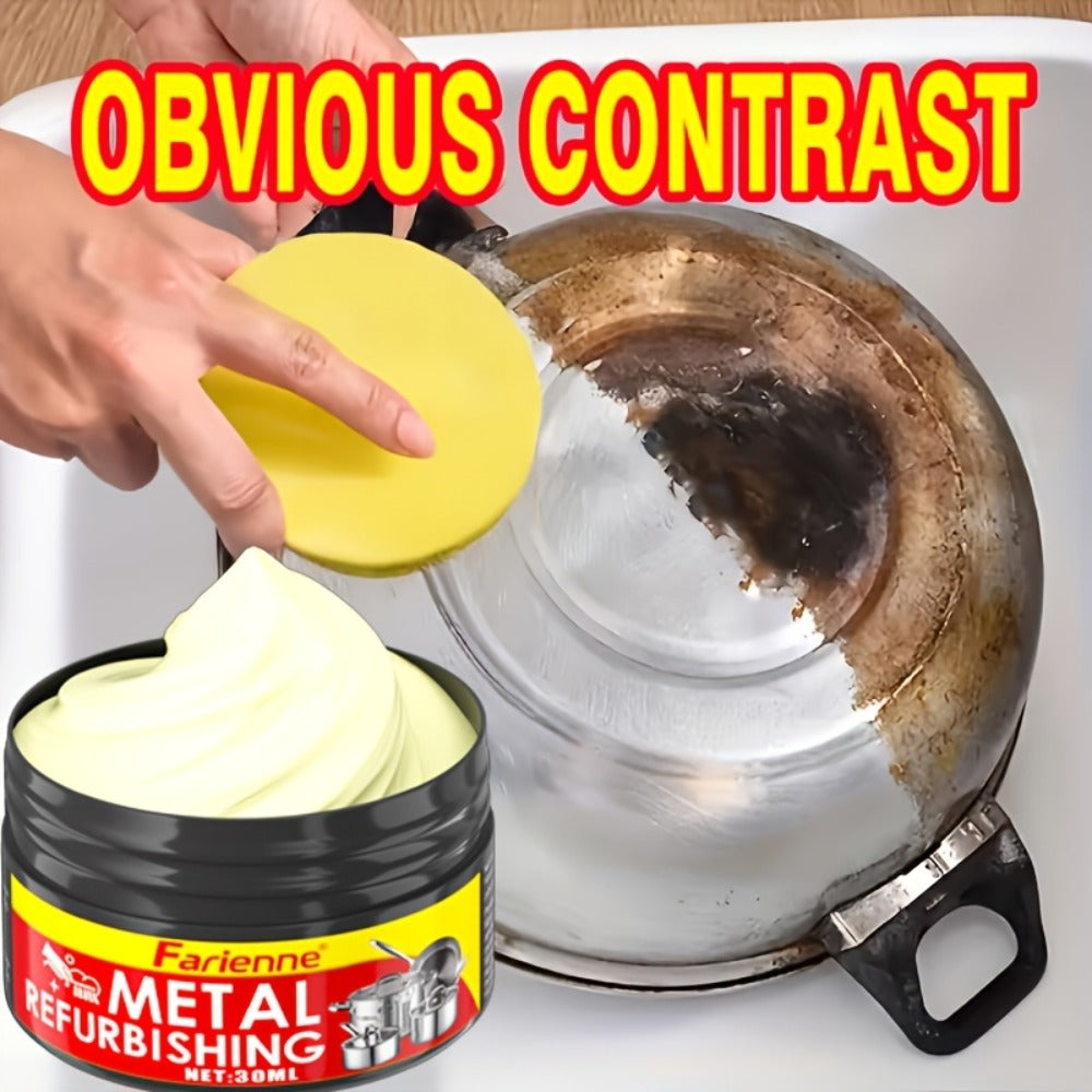 Metal Polishing Paste with Sponge Chrome & Stainless Steel Polish Gloss Agent No Residue Coconut Oil Formula for Painted Metals Car Jewelry Household