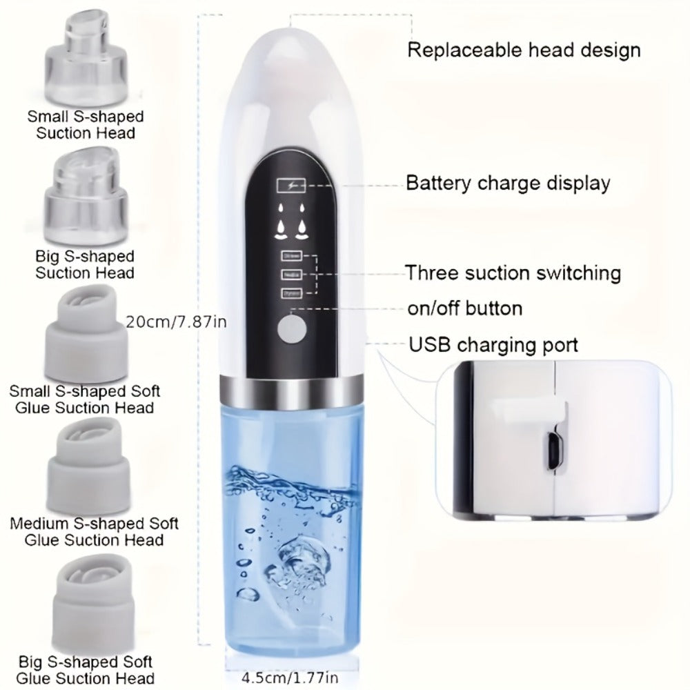 Pore Vacuum Blackhead Remover ¨C 6 Interchangeable Heads & 3 Suction Levels, USB Rechargeable Electric Pore Cleaner, Visible Deep Cleansing Facial Extractor for Men & Women, All Skin Types