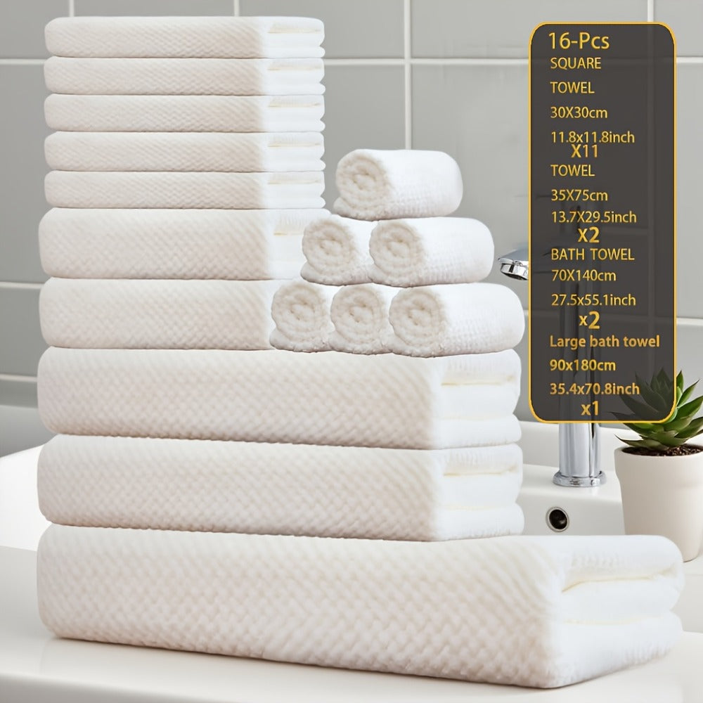 Coral Fleece Bath Towel Set 16 Piece 300GSM - Extra Large Bath Towel Washcloths Square Towels Soft Absorbent Quick Dry | 11 Colors | Hotel Home Travel Spa Gift Complete Bathroom Towel Collection