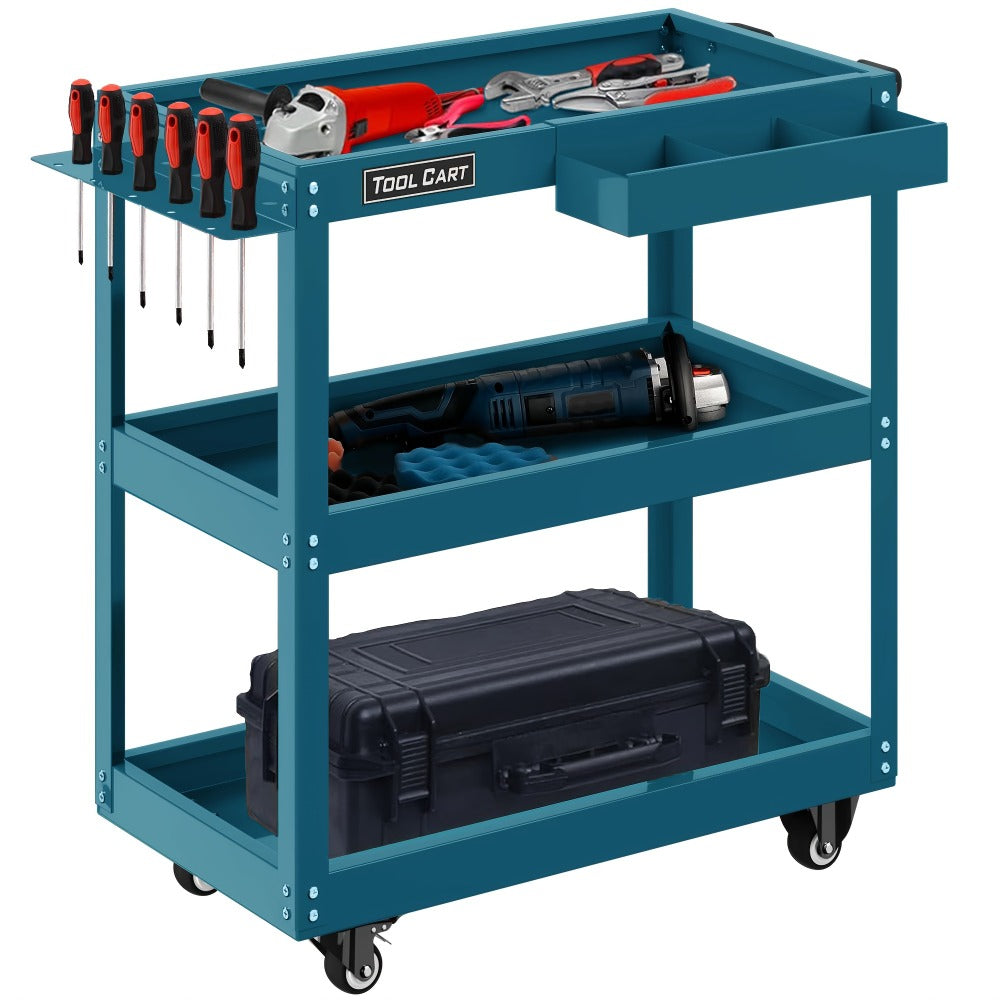 Rolling Tool Cart 3-Tier Heavy Duty 330 LBS Capacity Pegboard Organizer Locking Drawer 4 Swivel Casters for Garage Workshop Mechanics Black Yellow