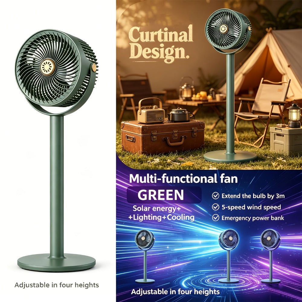 Solar Floor Fan 33-Inch Rechargeable 4000mAh USB Standing Fan Power Bank 2-in-1 360¡ã Tilt 5-Speed 4-Height Adjustable for Indoor Outdoor Courtyard RV Camping