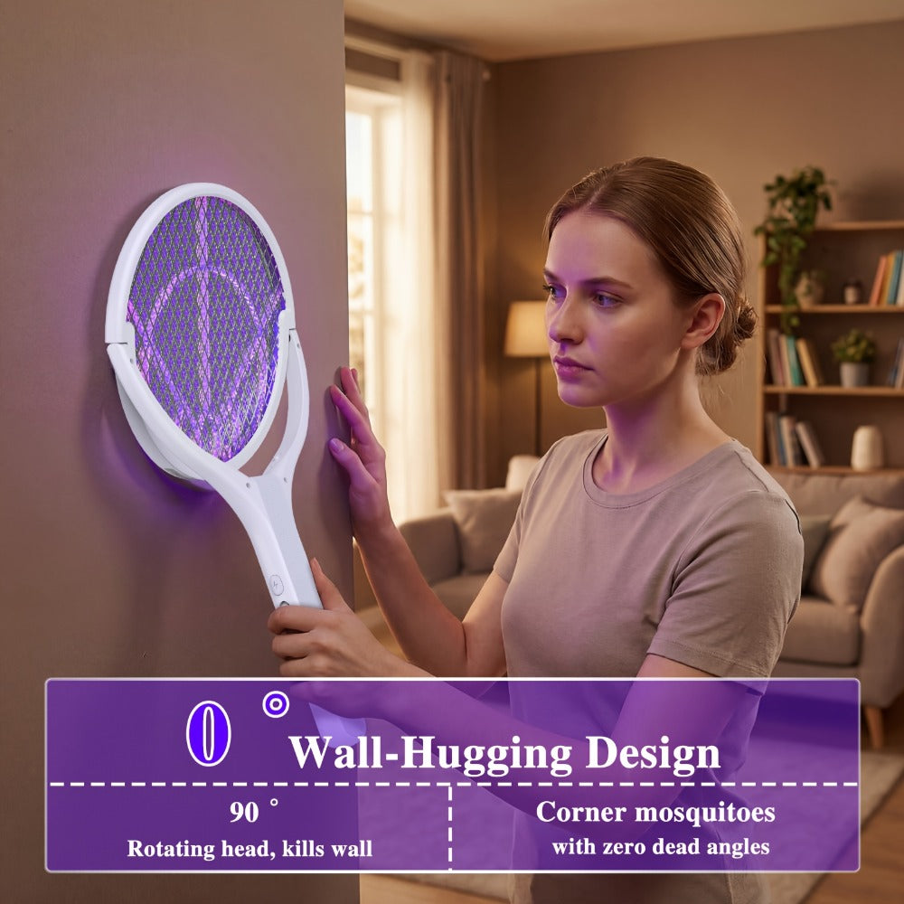 Electric Fly Swatter Racket 4000V ¨C Rechargeable Mosquito Killer Zapper with Auto One-Touch Kill, Detachable Head, USB Type-C Charging, Cordless Bug Zapper for Indoor & Outdoor Use, Pet-Safe Pest Control