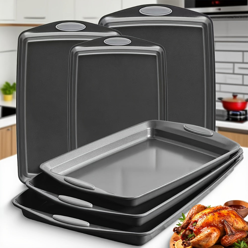 Nonstick Baking Sheet Set with Silicone Handles, Carbon Steel Cookie Sheet Pan Set in Assorted Sizes, Stackable Bakeware for Baking Roasting, Heavy Duty Oven Pans with Orange Handles, 2-Piece or 6-Piece