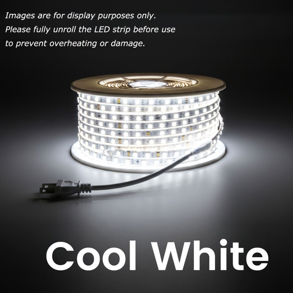 Waterproof LED Strip Lights 110V AC, IP65 120LEDs/Meter Ultra Bright LED Tape Light, Plug and Play Adhesive LED Ribbon for Outdoor Indoor Kitchen Garden Home Room Decoration, Warm White & Cool White