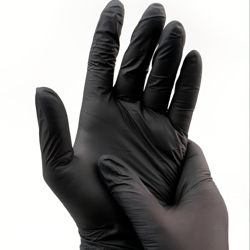 Black Nitrile Gloves 100 Count, 6 Mil Thick Latex-Free Disposable Gloves, Chemical Resistant Tear-Resistant Flexible Ambidextrous, for Automotive, Kitchen, Cleaning, Tattooing & Car Detailing ¨C M, L, XL