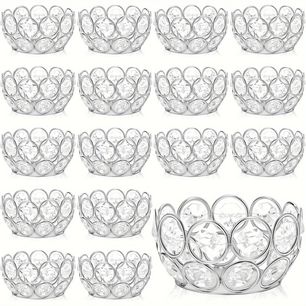 Tea Light Candle Holders Set of 20 ¨C Crystal Bowl Votive Holders for Wedding Centerpiece, Dining Table, Home Decor & Party ¨C Gold & Silver Glass Tealight Cups