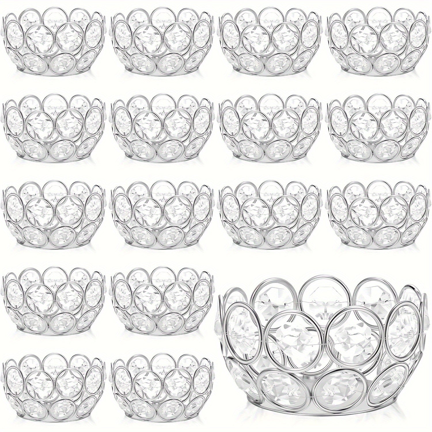 Tea Light Candle Holders Set of 20 ¨C Crystal Bowl Votive Holders for Wedding Centerpiece, Dining Table, Home Decor & Party ¨C Gold & Silver Glass Tealight Cups