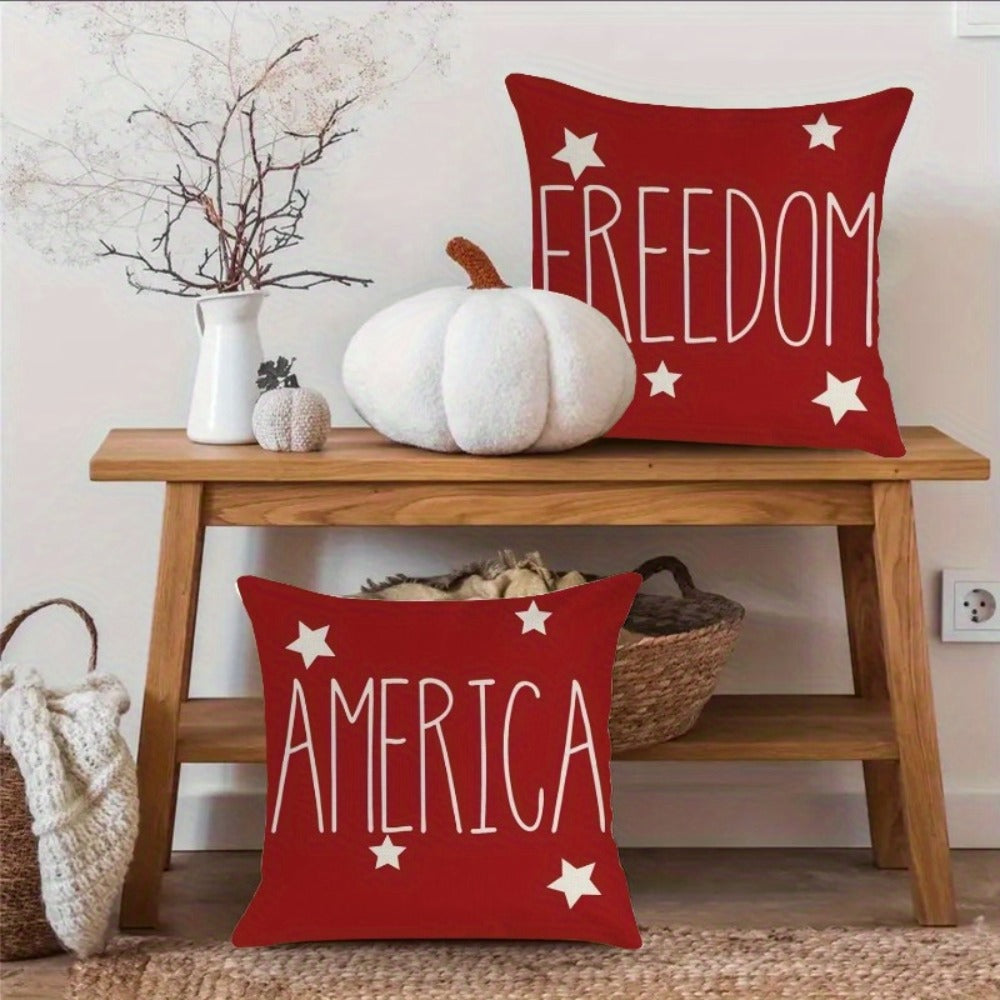Patriotic Pillowcase Set 4pcs ¨C Stars & Stripes Polyester Pillow Covers, Zipper Closure, Machine Washable, Red White Blue July 4th Independence Day Home Decor