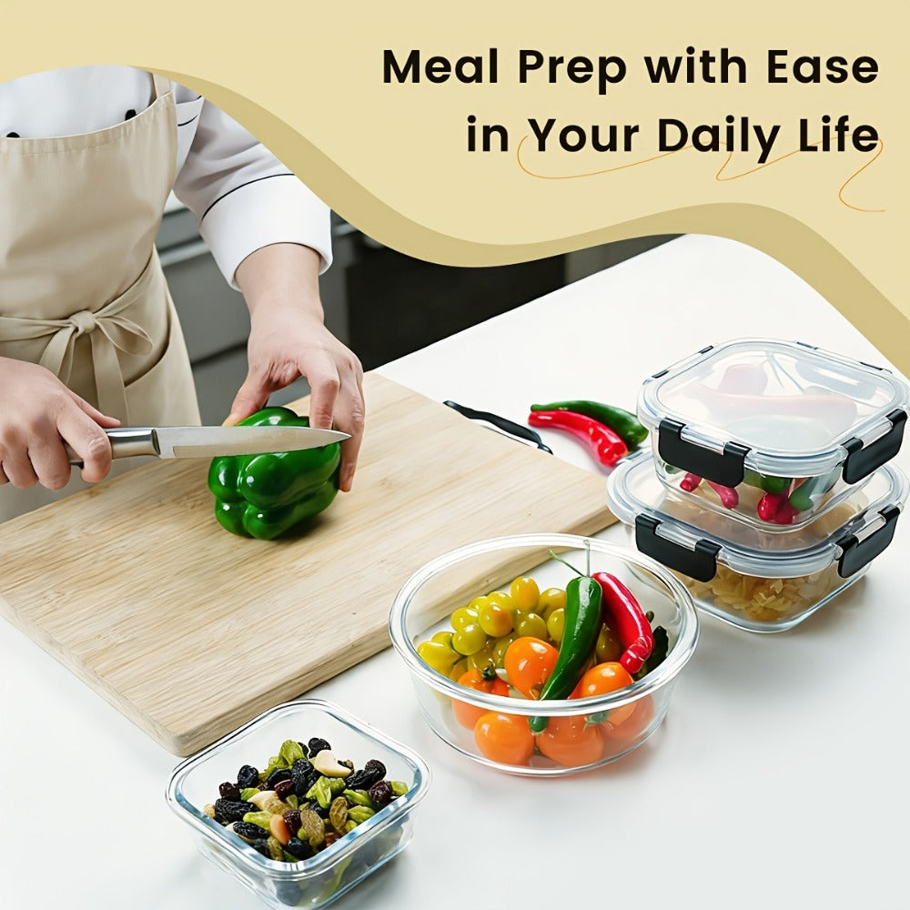 Glass Food Storage Containers with Lids Set of 12, Airtight Leak-Proof Meal Prep Containers, Microwave Oven Freezer Dishwasher Safe Bento Boxes for Pantry Kitchen Organization