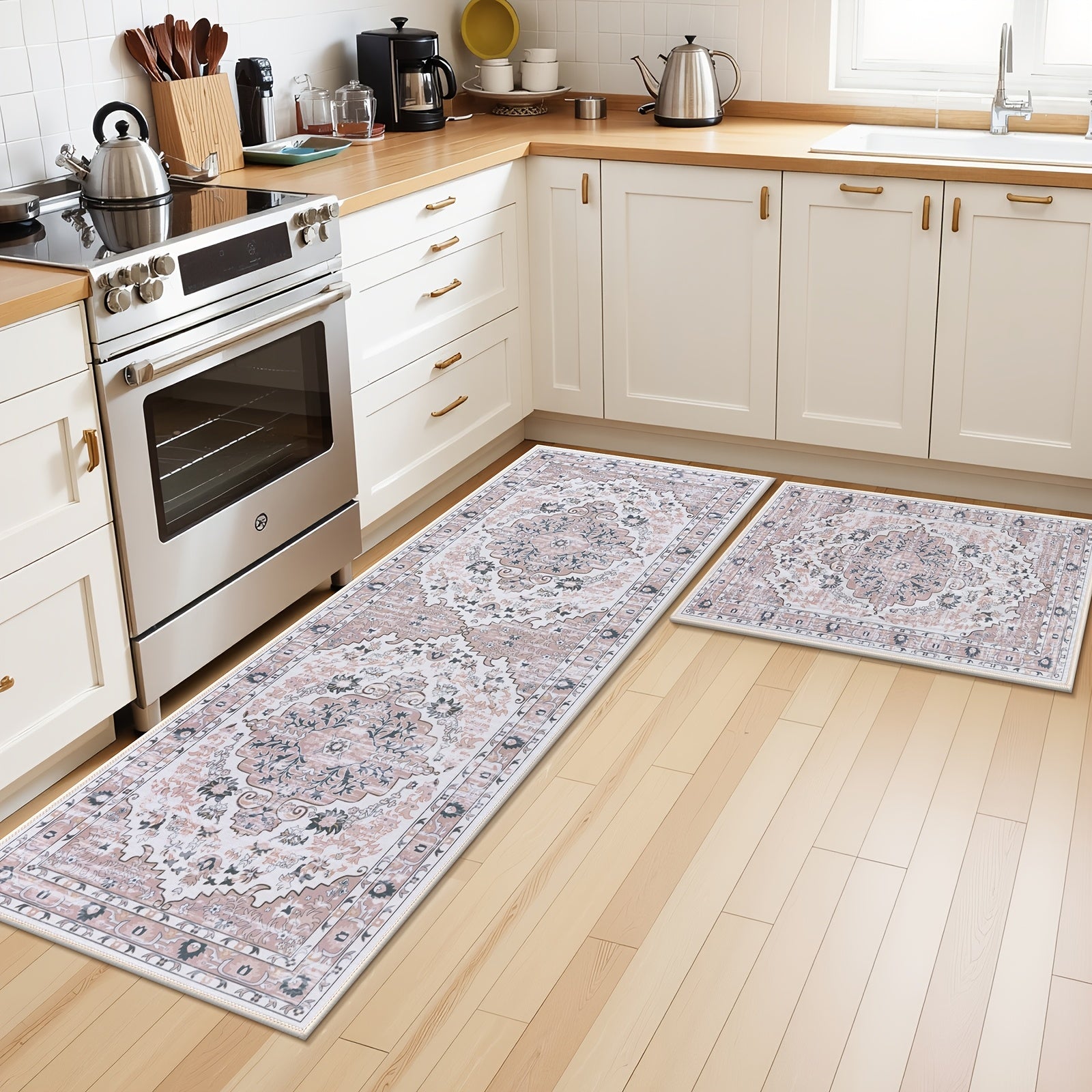 Anti Fatigue Kitchen Mat Set of 2 Non-Slip Cushioned Kitchen Rugs Boho Distressed Runner for Sink Laundry Office Standing Mat