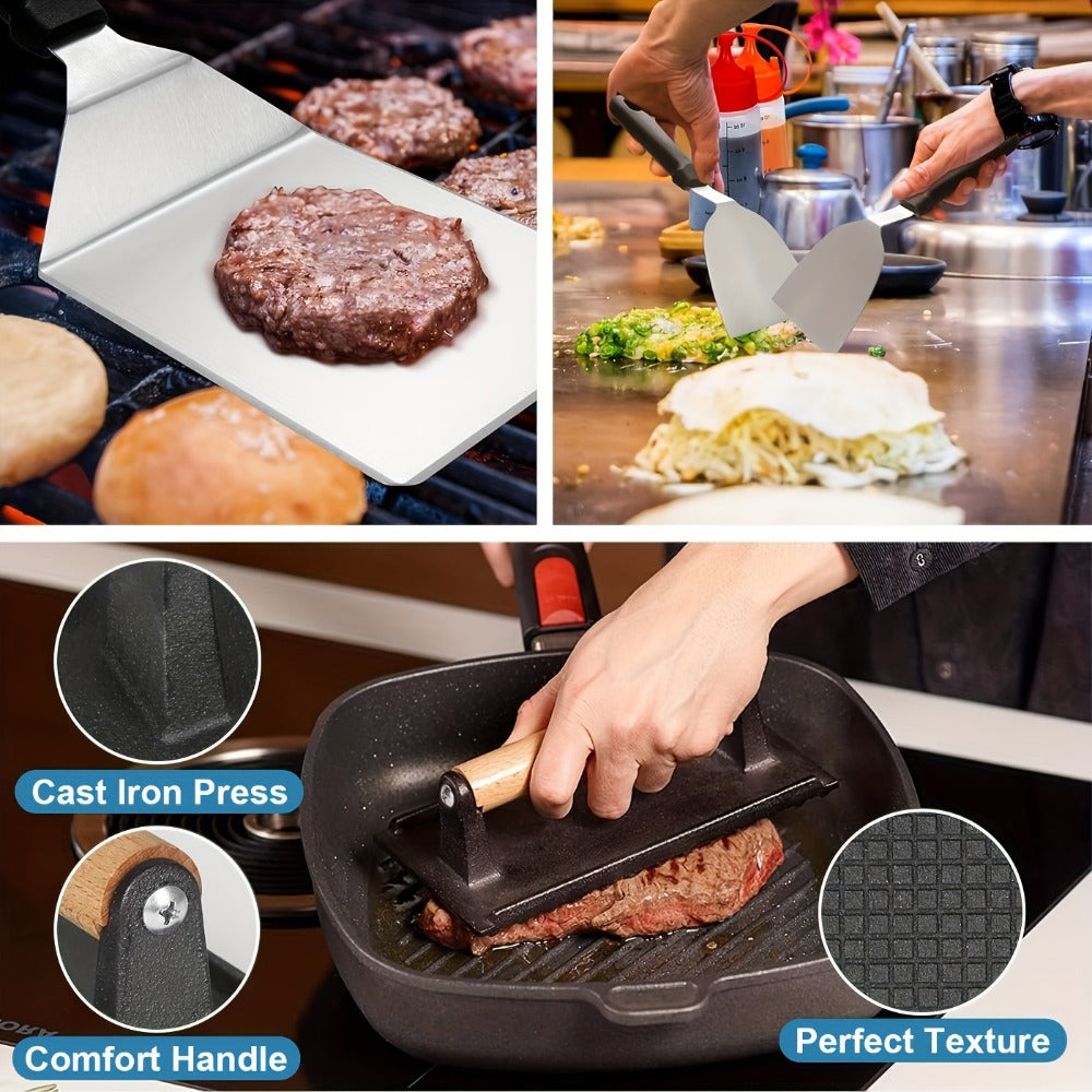 Griddle Accessories Kit 34 Piece Stainless Steel - Flat Top Grill Set with Enlarged Spatulas, Basting Cover, Scraper & BBQ Tools for Outdoor Blackstone Griddle Cooking, Barbecue Gift Set