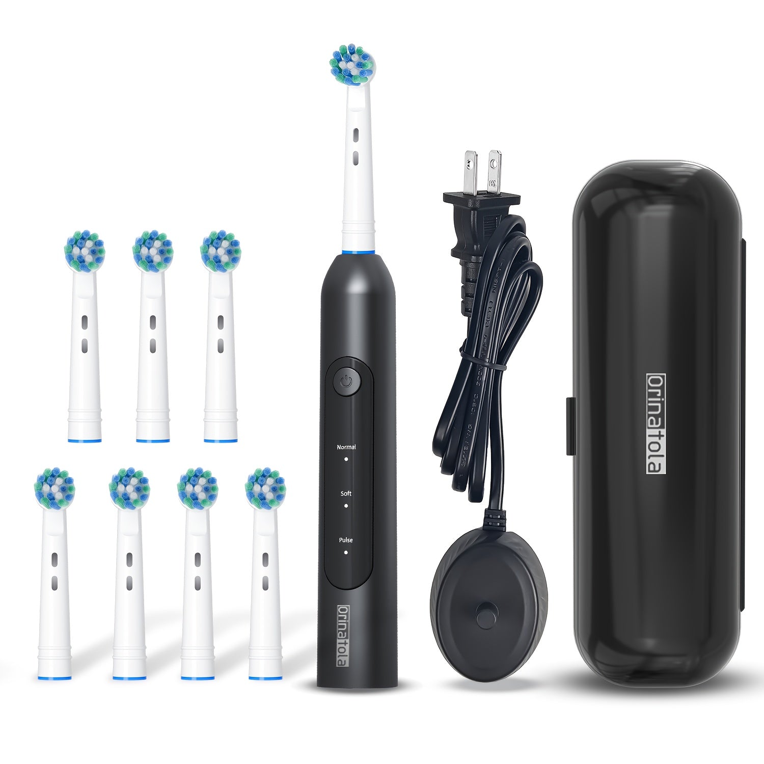 Rotating Electric Toothbrush with 8 Replacement Heads ¨C Wireless Induction Charging, 3 Cleaning Modes, IPX7 Waterproof, Oral Care Gift for Family, Friends & Parents ¨C Blue, Purple, Black