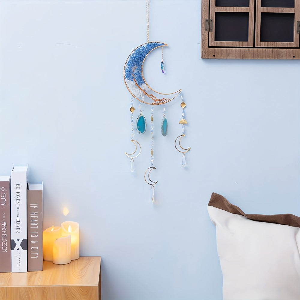 Dreamcatcher Moon Suncatcher Wall Hanging ¨C Handmade Boho Wind Chime Pendant for Indoor Outdoor Garden, Courtyard & Party Decor ¨C Christmas & Birthday Gift