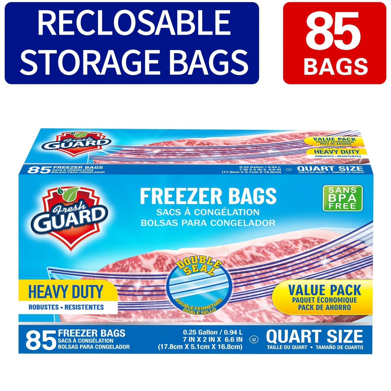 Reclosable Food Storage Bags Heavy Duty Ziplock Seal Fresh-Keeping Bags for Fruits Vegetables Grains Meat Kitchen Organizer Multiple Sizes 0.25 Gal 1 Gal 2 Gal