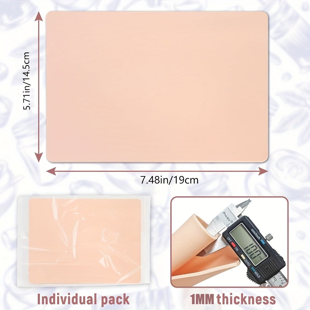 Tattoo Practice Skin Kit ¨C Double-Sided Silicone Training Skin with Transfer Papers for Microneedling, Eyebrow & Lip Tattoo ¨C Soft & Durable Beginner Set (34pcs or 71pcs)