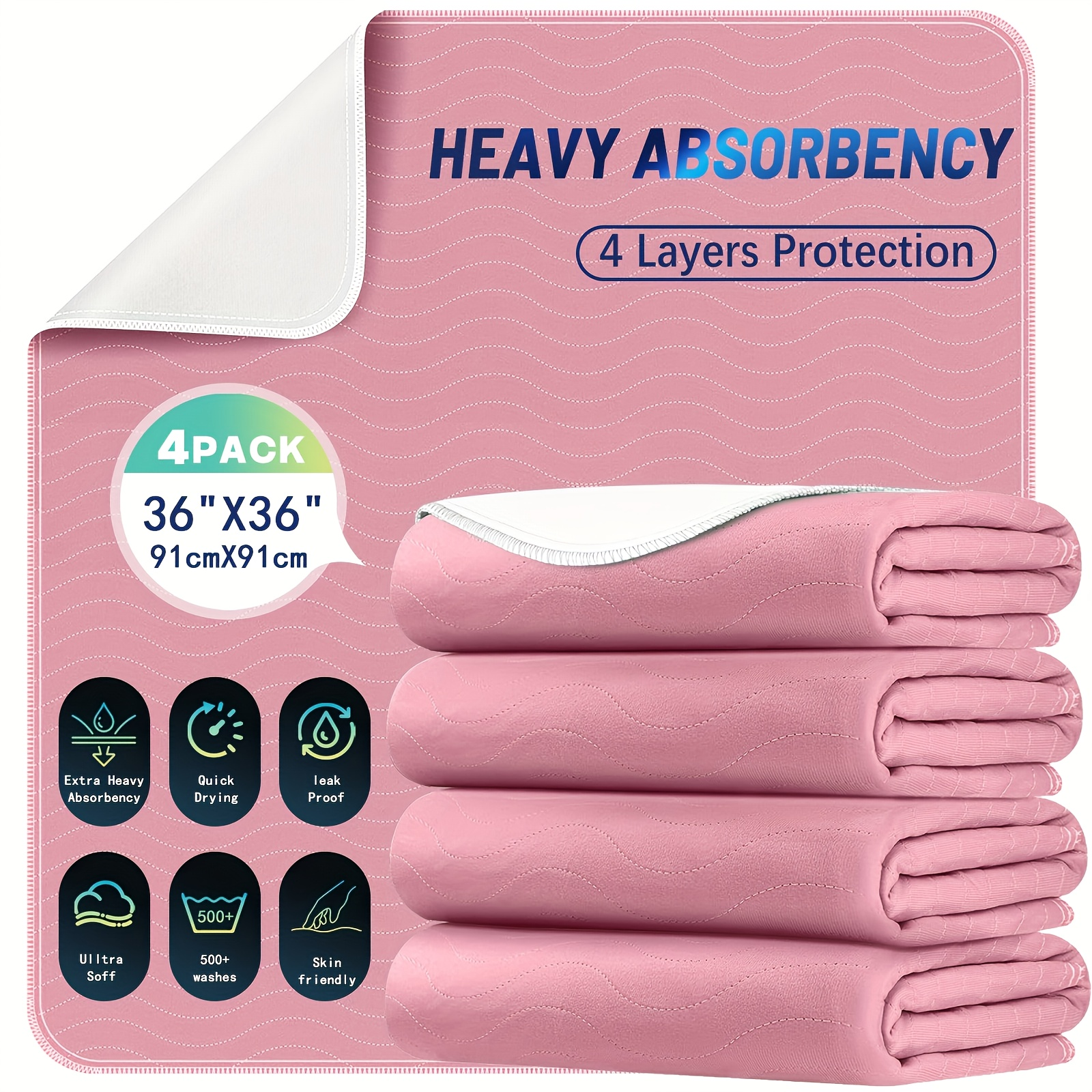 Washable Reusable Underpads 36x36 Inch Extra Heavy Absorbency Waterproof Bed Pads for Adults Kids and Elderly Quick Drying Leak-Proof Mattress Protector Pee Pads for Dogs and Puppies Couch Sofa Floor Protection