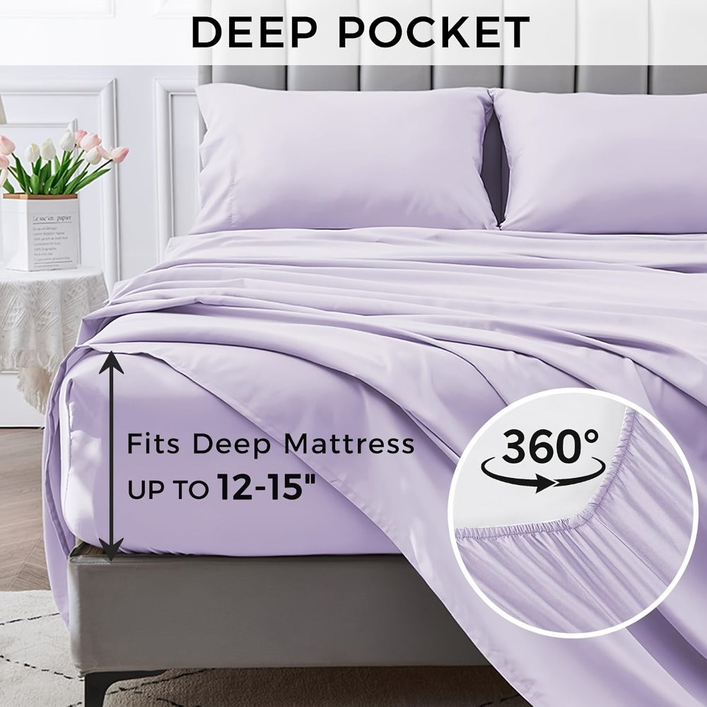 Microfiber Bed Sheet Set 4-Piece Deep Pocket Fitted Sheet Flat Sheet Pillowcases Twin Full Queen King All Colors Soft Breathable Fade Resistant Easy Care