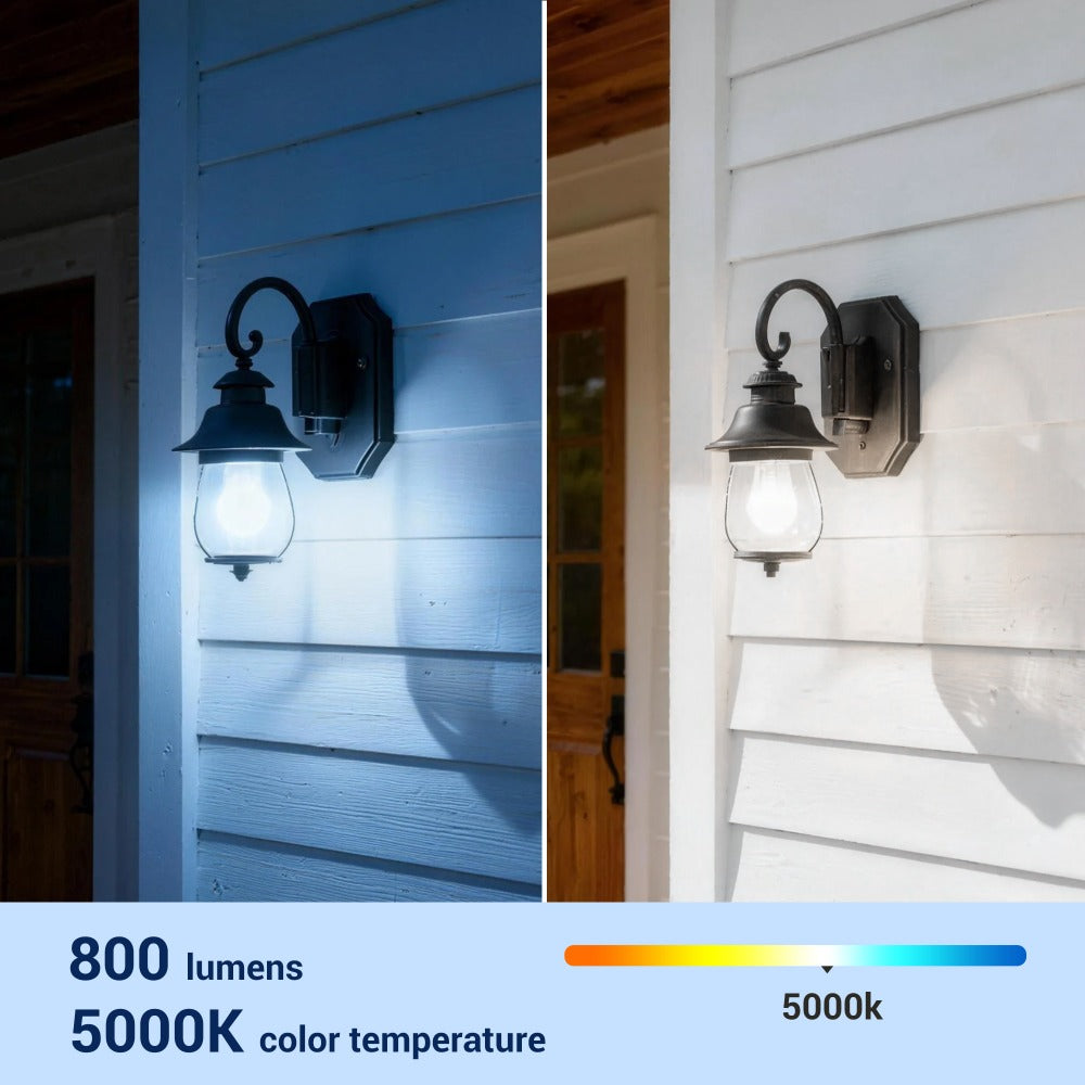 Dusk to Dawn Light Bulbs, A19 E26 Auto On Off Photocell Sensor LED Bulb 9W 60W Equivalent, 5000K Daylight / 2700K Soft White / 2000K Amber Bug Repelling, 800LM Non-Dimmable for Porch Garage Outdoor Indoor