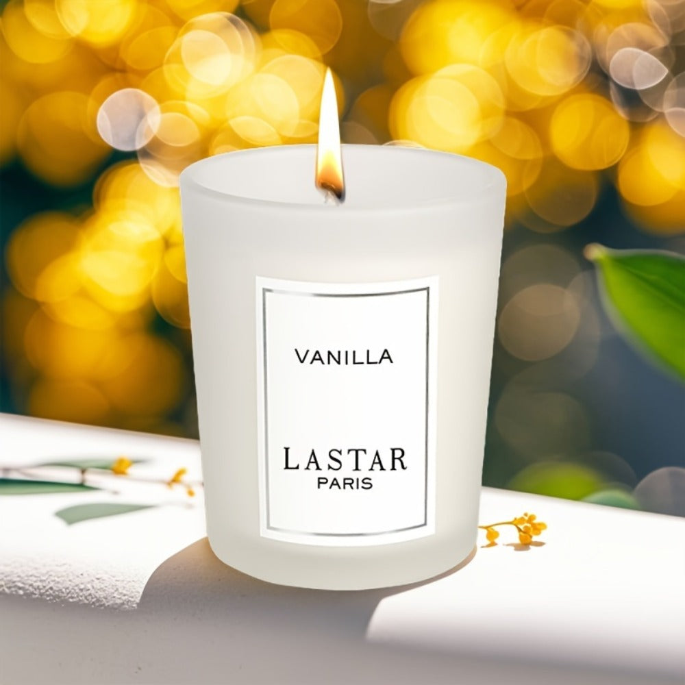 Vanilla Scented Soy Wax Candle in Frosted Glass Jar 70g - Single Wick Smokeless Clean Burn 8-12 Hour for Bedroom Living Room Ambiance Relaxation Valentine's Day Gift Home Decor