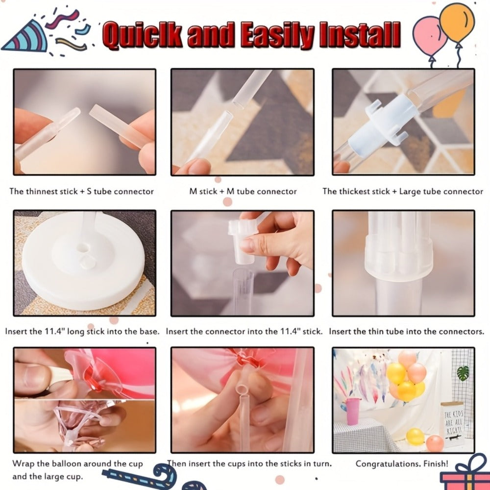 Balloon Stand Kit 63-Inch with Base | 19-Balloon Arch Holder for Birthday, Wedding, Graduation & Christmas Party Centerpiece - Sturdy PP Pole, Table & Floor Use, Easy Assembly, Durable Reusable 2pcs