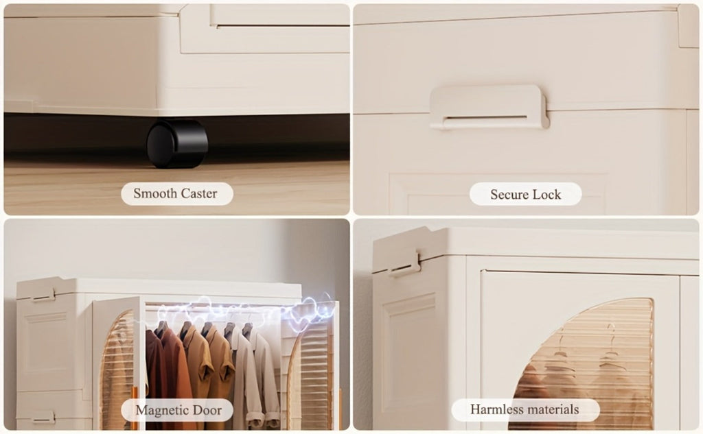 Folding Wardrobe Storage Cabinet on Wheels with Magnetic Door, Hanging Rod & Shelves ¨C 25.6¡± Wide Portable Closet Organizer