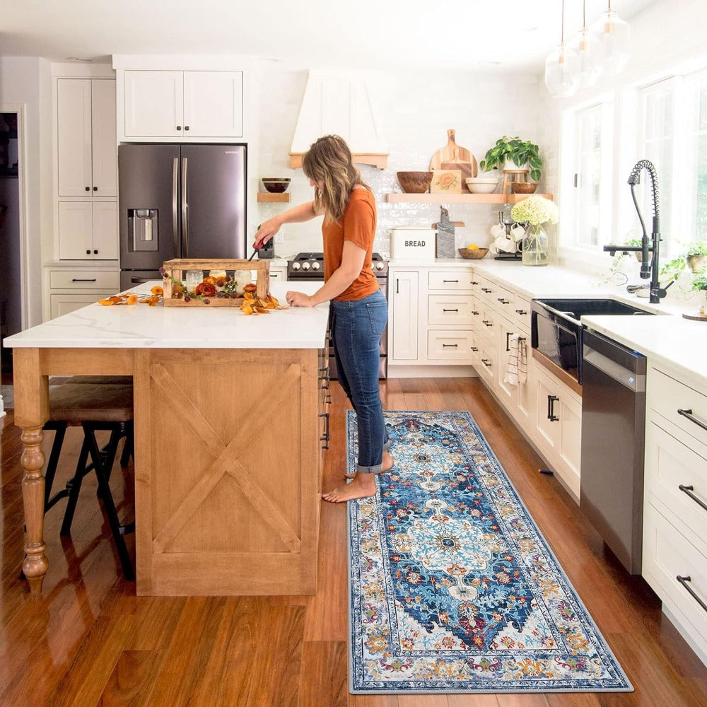 Runner Rug Boho Hallway Rug Machine Washable Non-Slip Vintage Farmhouse Accent Area Rug for Entryway Kitchen Living Room Bedroom Laundry Room - 2x6 2x8 2x10 Carpet Mat