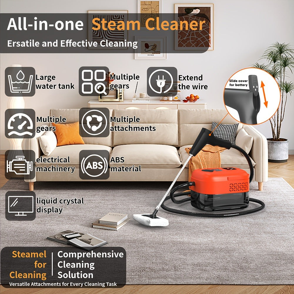 Handheld Steam Cleaner High Pressure 9-Gear Adjustment & LCD Display, 1200ml Water Tank, Portable High-Temp Steamer for Kitchen Carpet Sofa Grout Tile
