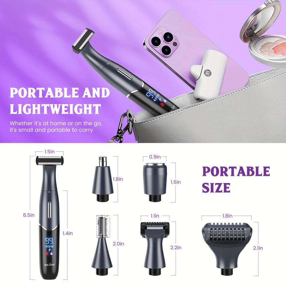 Women's Electric Bikini Trimmer Body Shaver Cordless Painless Razor Replaceable Heads Facial Hair Eyebrow Nose Ear Hair Removal Sensitive Skin