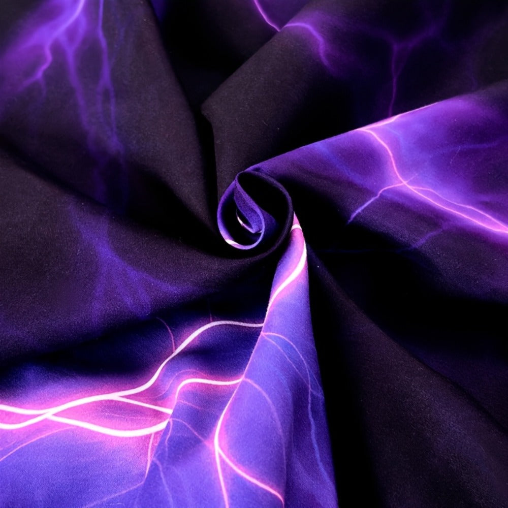 Duvet Cover Set 3 Piece Purple Lightning Digital Print - 100% Polyester Bedding Set with 2 Pillowcases, Twin Full Queen King, Colorful Graphic Bedroom Decor, Machine Washable