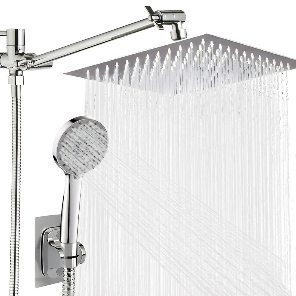 High Pressure Rainfall Shower Head Combo with Handheld Spray ¨C 9 Spray Settings, 180¡ã Adjustable Bracket, Stainless Steel Hose, Anti-Clog Nozzles, Modern Bathroom Shower System