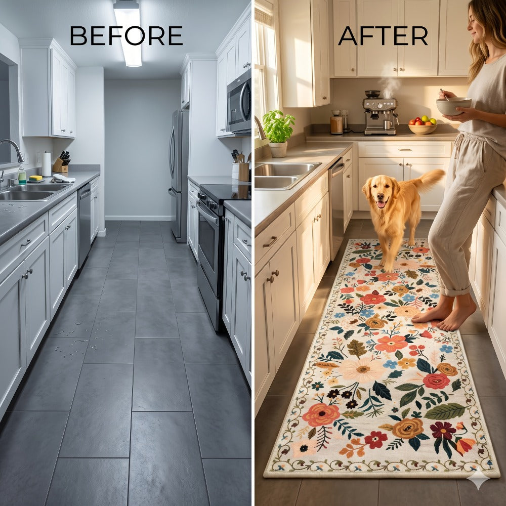 Bohemian Floral Plush Rug Non-Slip Machine Washable ¨C Soft Floral Runner Mat for Bedroom, Kitchen, Bathroom, Entryway & Living Room ¨C Easy Clean Indoor Home Decor Mat, 4 Sizes