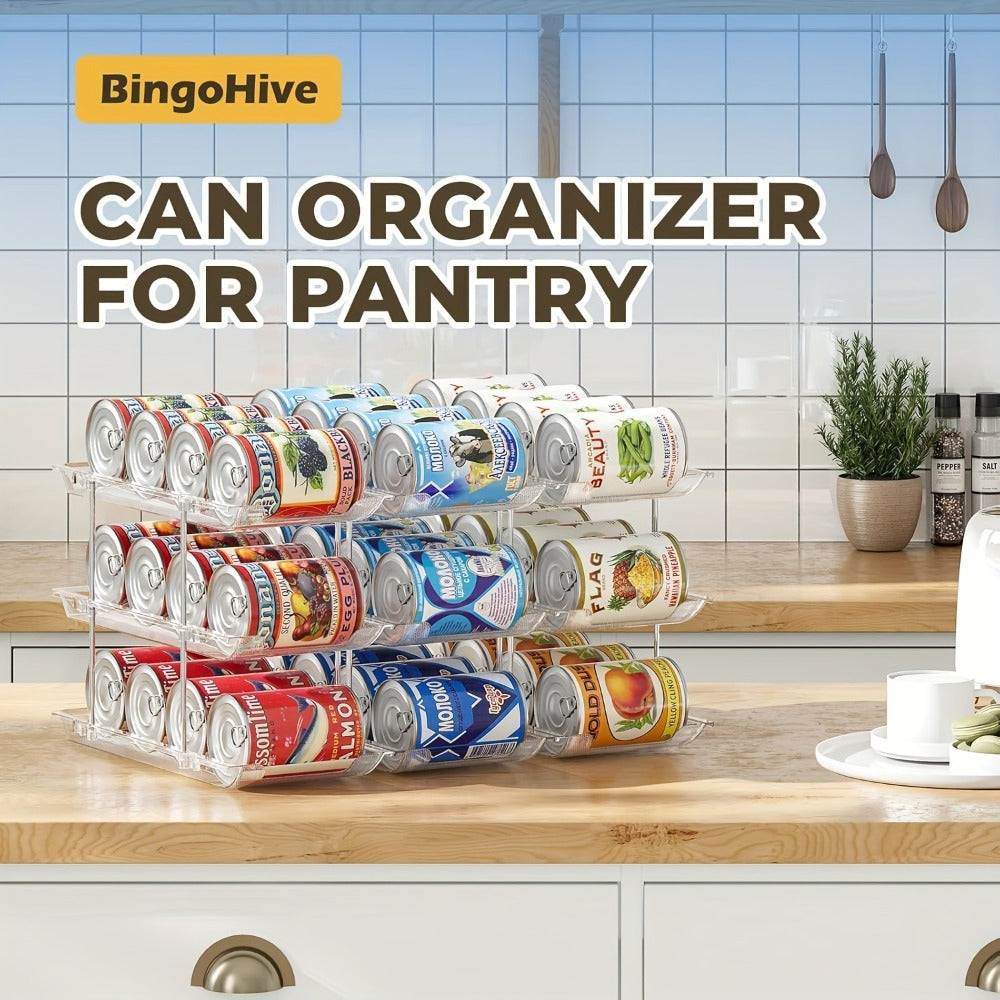 Can Storage Rack Pantry Organizer 36-Can Capacity 3-Tier Auto-Rolling Stackable | Transparent PET Canned Food Organizer for Kitchen Pantry Garage Dorm | Tool-Free Assembly for Soda Soup Vegetable Cans