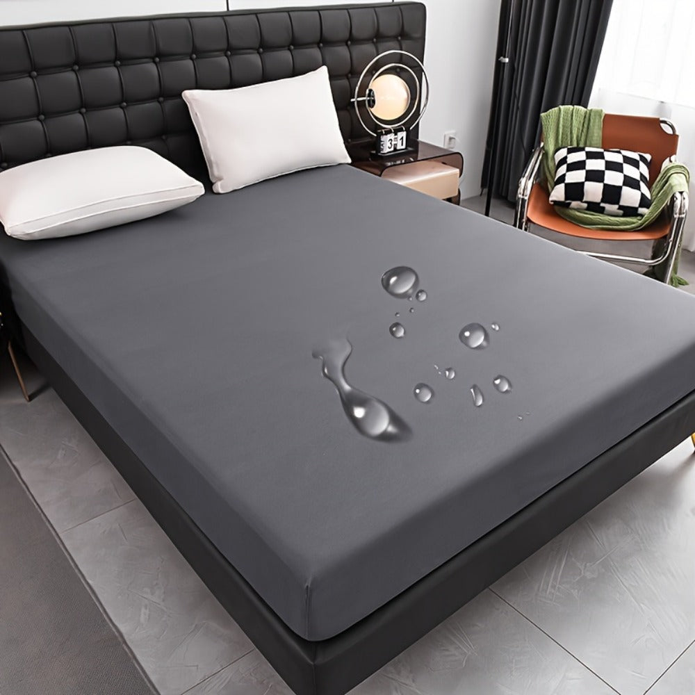 Waterproof Fitted Sheet Soft Breathable Mattress Cover Solid Color Deep Pocket Bed Sheet for Bedroom Guest Room Dorm Twin Full Queen King