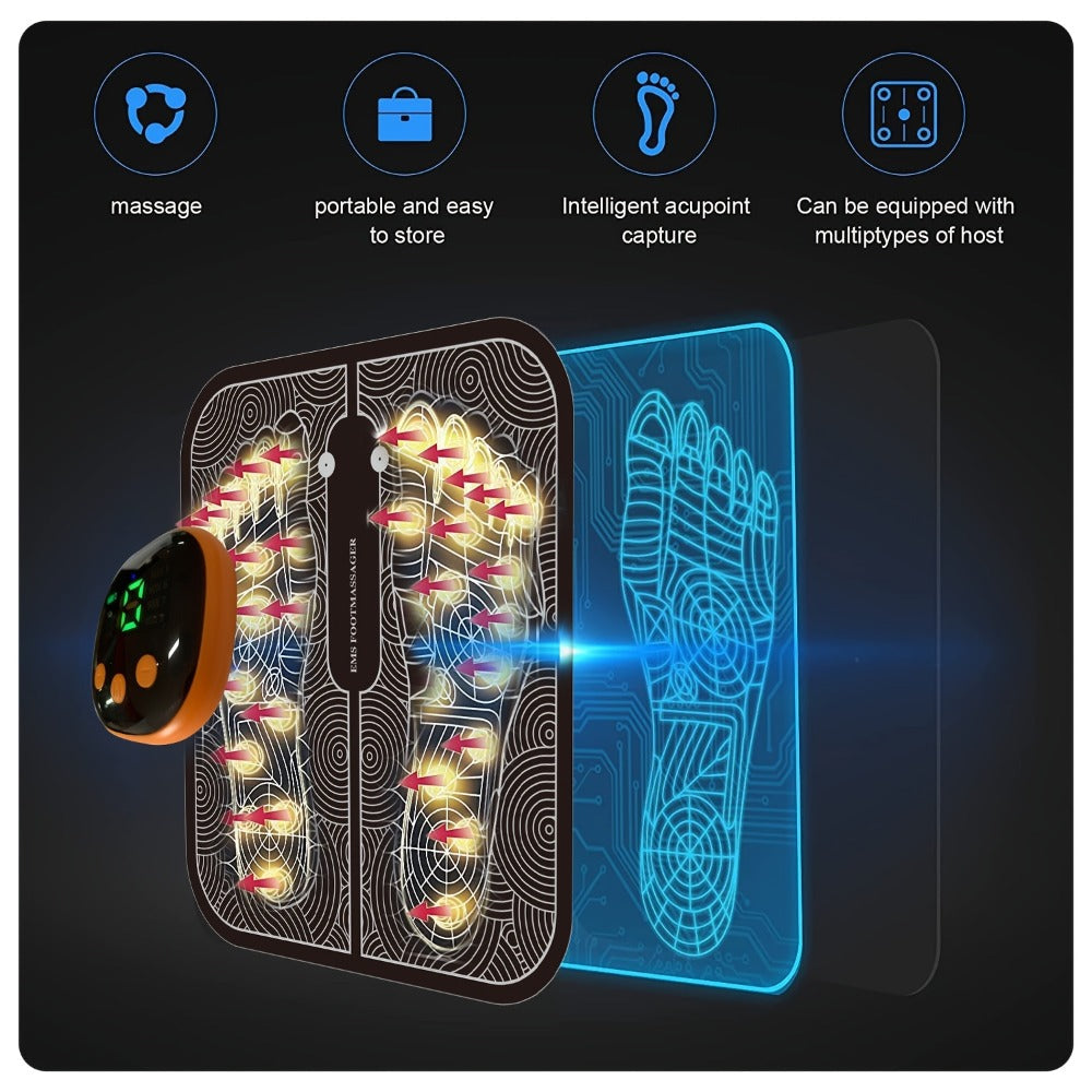 Electric Foot Massager Pad - EMS Foot Muscle Stimulator with 8 Modes & 19 Intensity Levels, USB Rechargeable Foot Massage Mat for Circulation, Pain Relief, Plantar Fasciitis & Full Body Relaxation