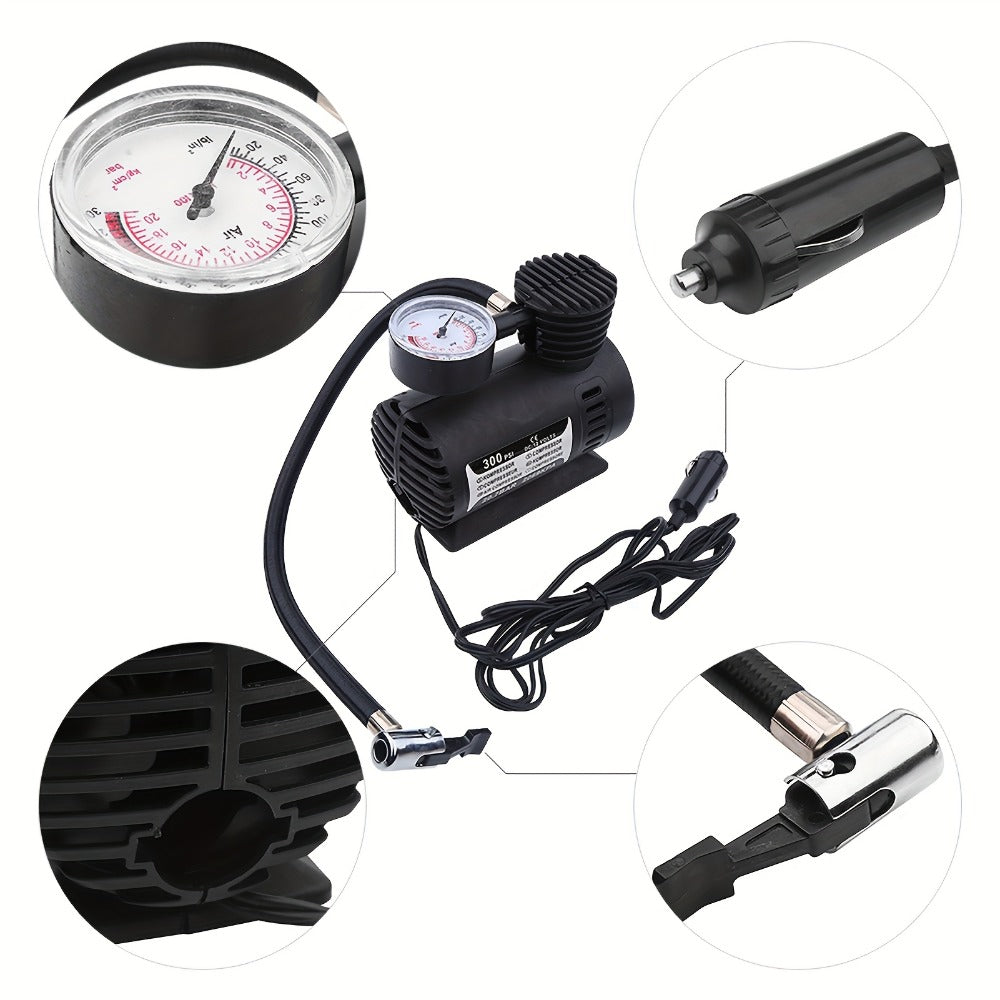 12V Car Tire Inflator Pump 300PSI, Portable Air Compressor for Car Truck Motorcycle Bike Tires, No Battery Needed, Metal Body Compact Design, Digital Pressure Gauge, Emergency Tire Pump for Sports Balls
