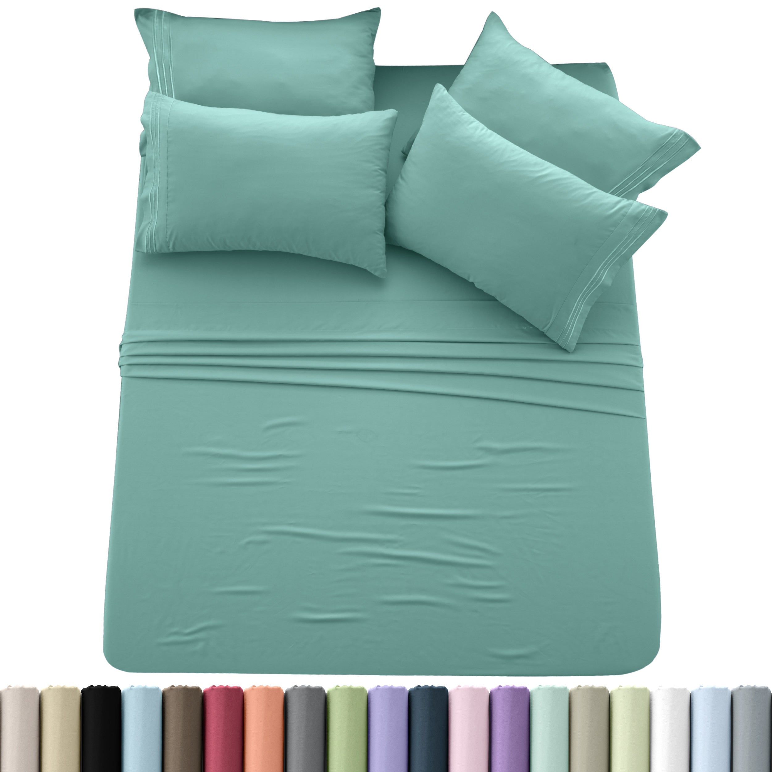 Brushed Microfiber Sheet Set 6pcs ¨C Soft Fade-Resistant Bedding 20 Colors Twin Twin XL Full Queen King Cal King Fitted Flat Pillowcases