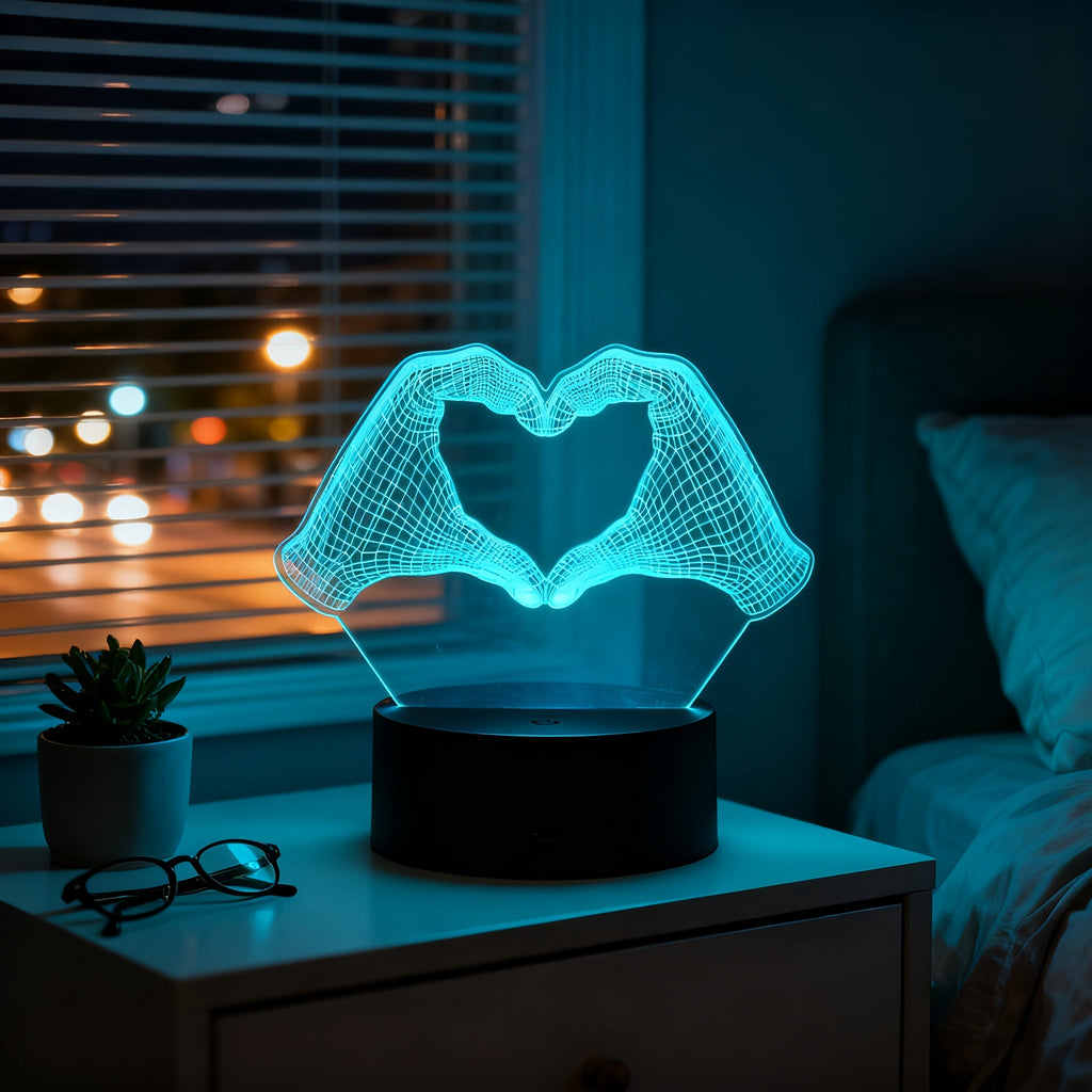 3D Heart Hands LED Night Light 16 Color Changing Optical Illusion Lamp Touch Remote Control Dimmable Bedside Table Lamp for Bedroom Valentine Gift Birthday Housewarming