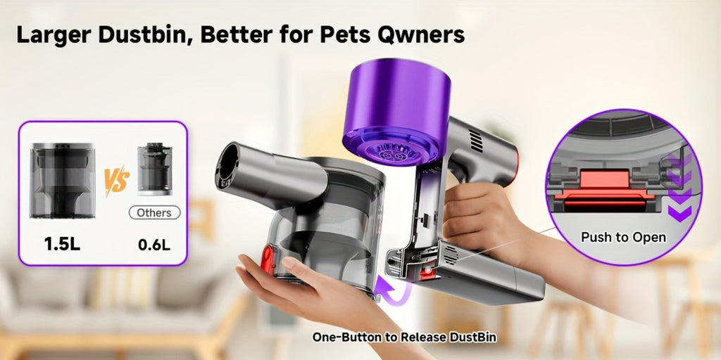 Cordless Vacuum Cleaner 58Kpa Strong Suction 6-in-1 Rechargeable Stick Vacuum with LED Electric Floor Brush Self-Standing Handheld Lightweight for Carpet Hard Floor Pet Hair Home Car