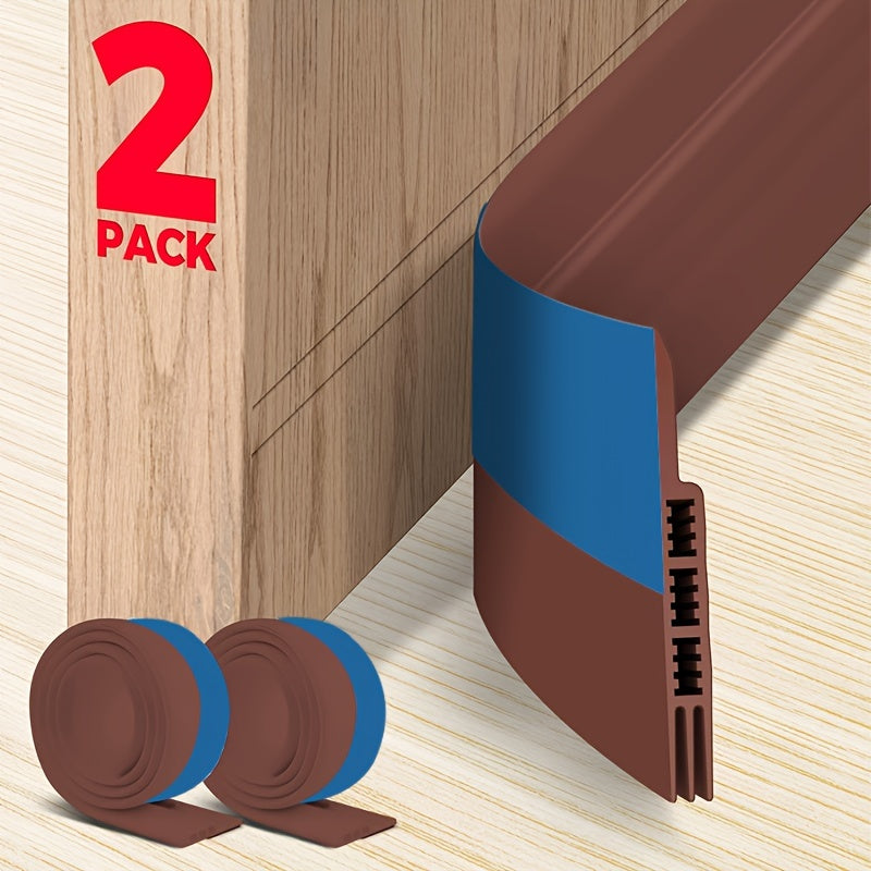 Door Draft Stopper 2pcs Silicone Weather Stripping 37¡± Under Door Seal Strip with Strong Adhesive ¨C Noise Reduction, Energy Saving, Easy Install for Interior & Exterior Doors, Brown & Black
