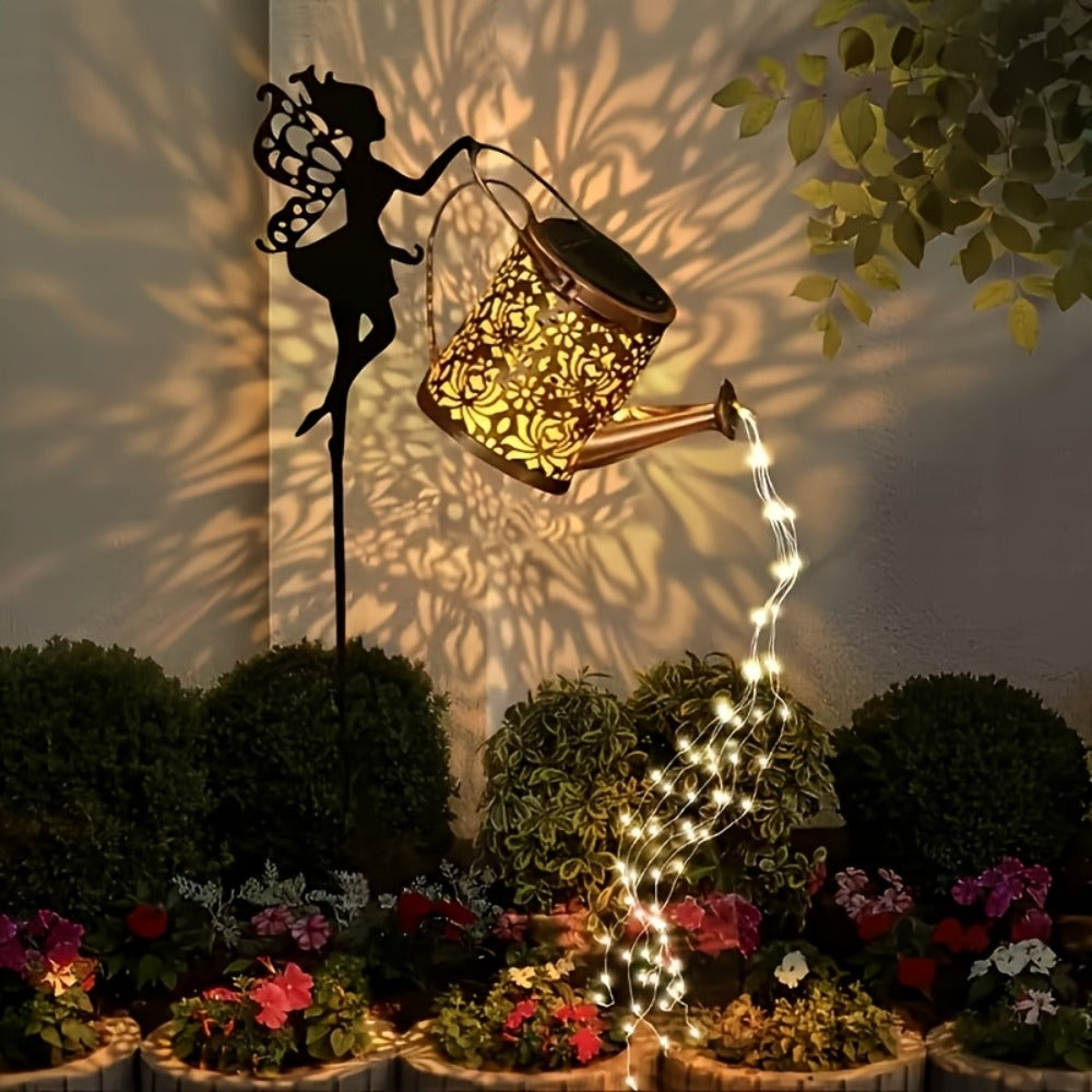 Solar Watering Can Lights 2pcs Garden Waterfall, IP65 Waterproof Hanging Solar String Lights with Ground Plug for Outdoor Lawn, Patio & Holiday Decor, Christmas Garden Gift