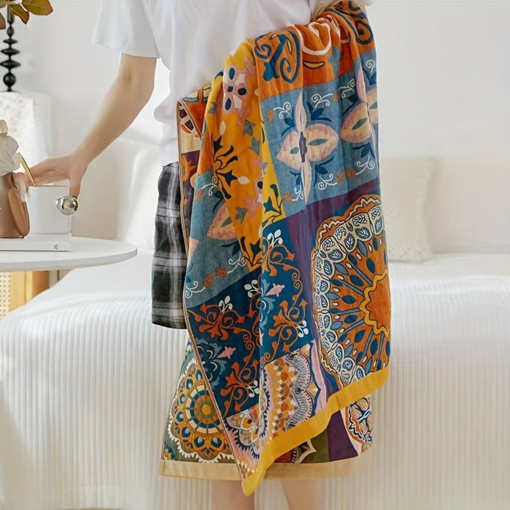 100% Cotton Bath Towel Soft Quick-Dry Absorbent Large Beach Towel, Not Pill Not Shed, Geometric Floral Design, 31x63 Inch
