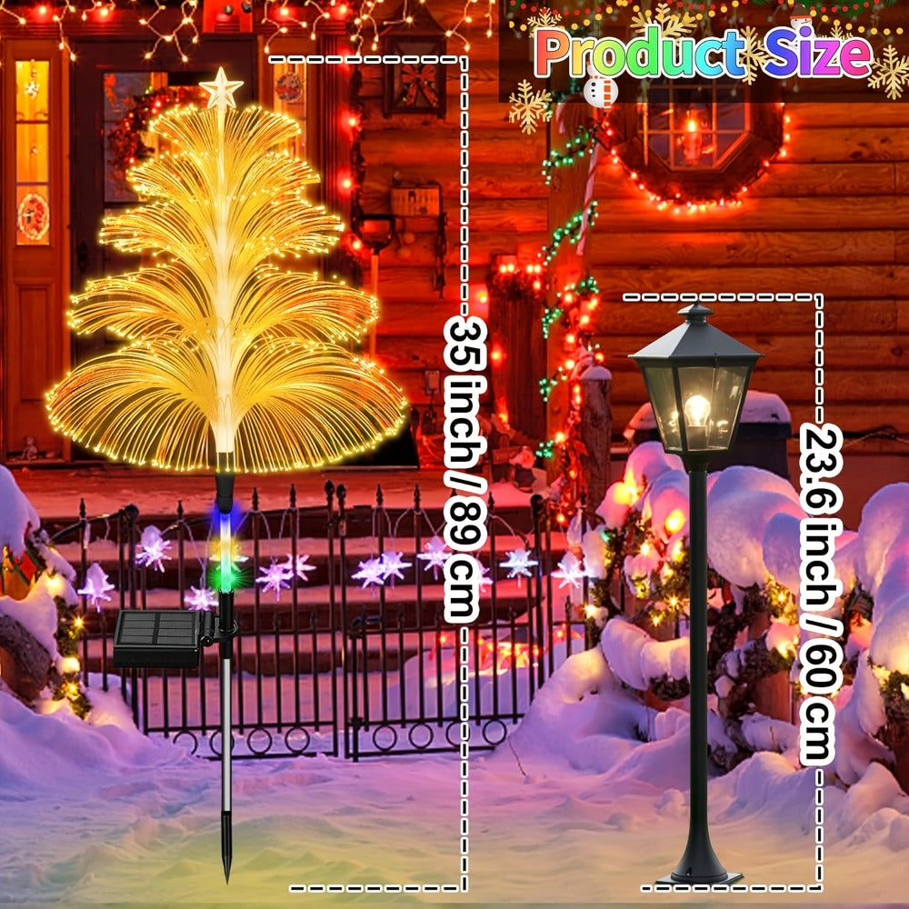 Solar Christmas Tree Lights Fiber Optic Star, 7-Color LED IP65 Waterproof Garden Stake Lights ¡ª 2 or 5 Layer Star for Lawn, Pathway, Patio & Holiday Decor | 2, 4 or 6 Pack