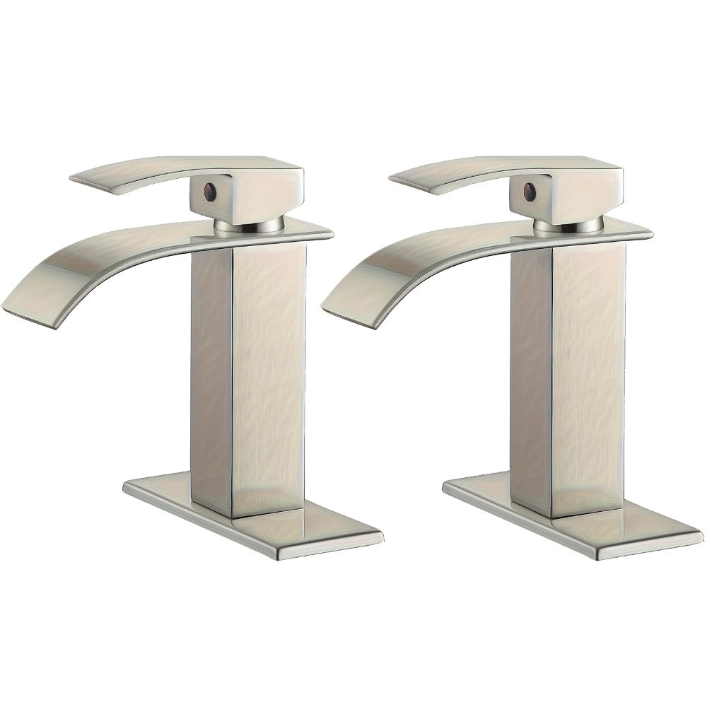 Waterfall Bathroom Sink Faucet, Single Hole or 3-Hole Mixer Tap with 6¡± Deck Plate, Ceramic Valve, Vanity Faucet for Farmhouse RV Bathroom, Brushed Gold Matte Black Nickel Chrome