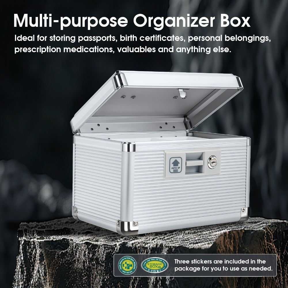Aluminum Alloy Lockable Medicine Box ¨C Double Layer Large Capacity Storage Box with Key Lock, Handle & Tray for Medicines, Documents & Valuables, 10¡±/12¡±/14¡±/16¡± Home Security Box