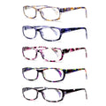 Reading Glasses 5 Pack for Women and Men Blue Light Blocking Readers Rectangular Spring Hinge Frame Anti Eyestrain Computer Reading Glasses Lightweight Fashionable Multi-Color Set Magnification 1.0 to 4.0