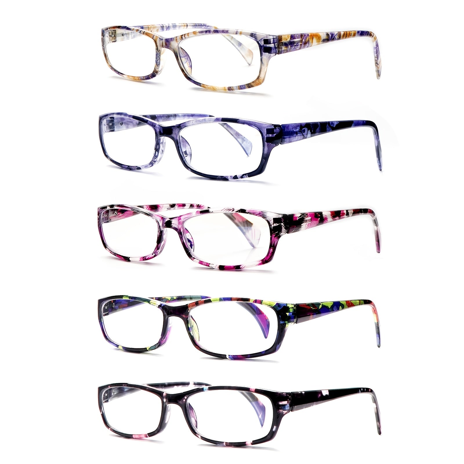 Reading Glasses 5 Pack for Women and Men Blue Light Blocking Readers Rectangular Spring Hinge Frame Anti Eyestrain Computer Reading Glasses Lightweight Fashionable Multi-Color Set Magnification 1.0 to 4.0