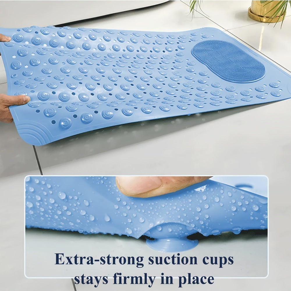 Non-Slip Bath Tub Shower Mat 27x14 Inch with Suction Cups & Drain Holes | Foot Massage Textured | Machine Washable Bathroom Safety Mat