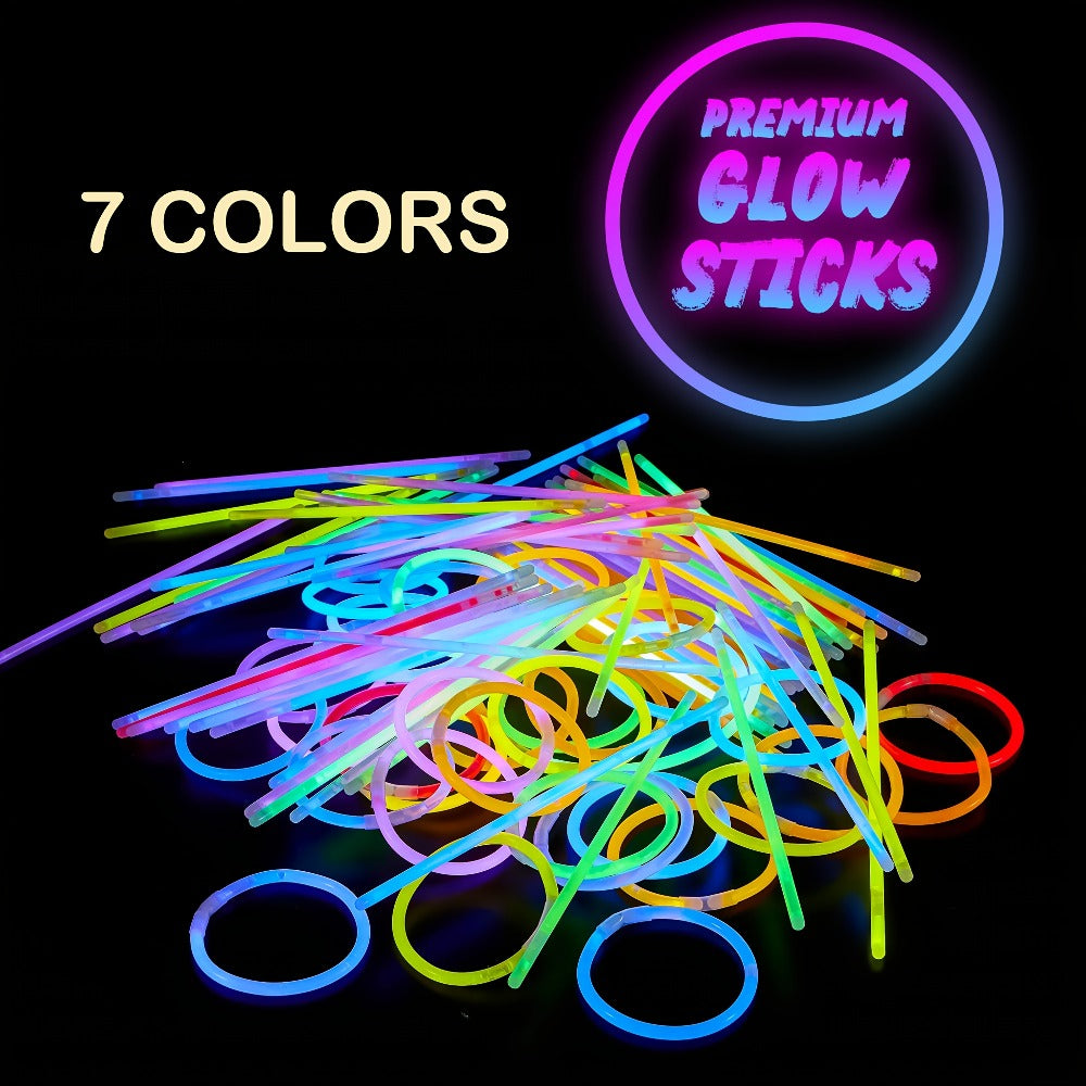 Glow Sticks Bulk 300 Pack 8 Inch Glow in the Dark Party Favors with Bracelet Connectors 7 Colors 6-Hour Glow for Halloween Christmas New Year Easter Birthday Pool Party Neon Party Supplies