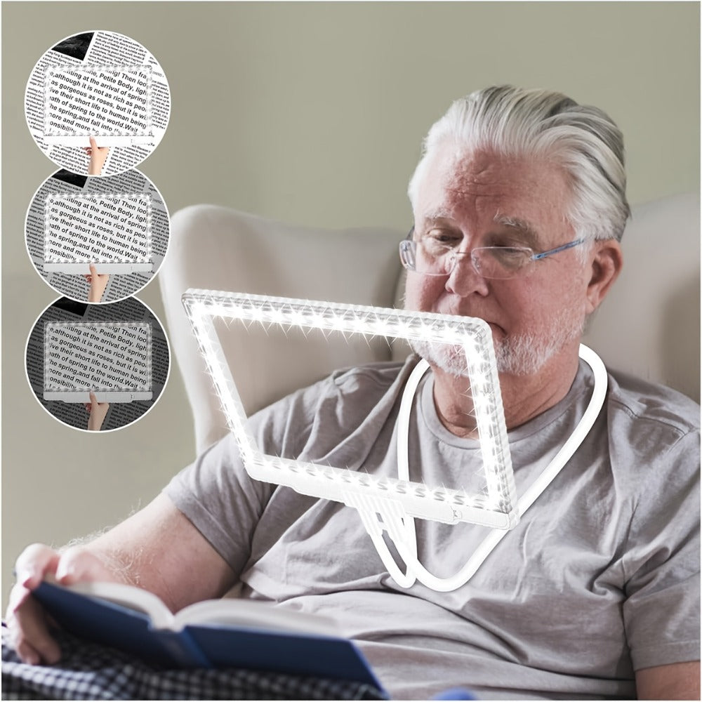 Hands-Free Magnifier with Light ¨C 43 LED Full Page Lighted Magnifier for Reading, Flexible Gooseneck Stand, Battery Powered Magnifying Glass for Seniors & Low Vision