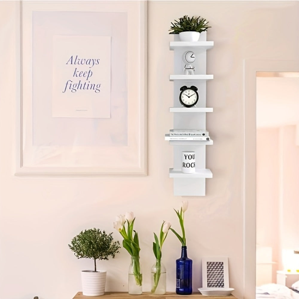 5-Tier Floating Wall Shelf Wall-Mounted Storage Rack 31.5¡± - Space Saving Display Shelves for Bedroom Living Room Oak Finish Easy Install Thickened Suspended Wall Organizer